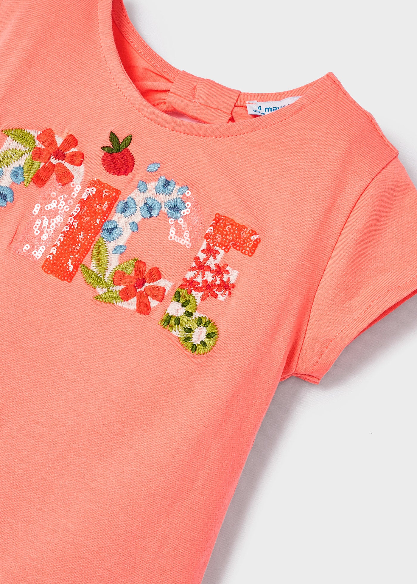 Playera manga corta con motivo bordado de algodón para mini niña