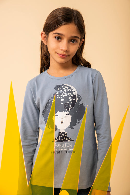 Camiseta azul punto elástico niña jr