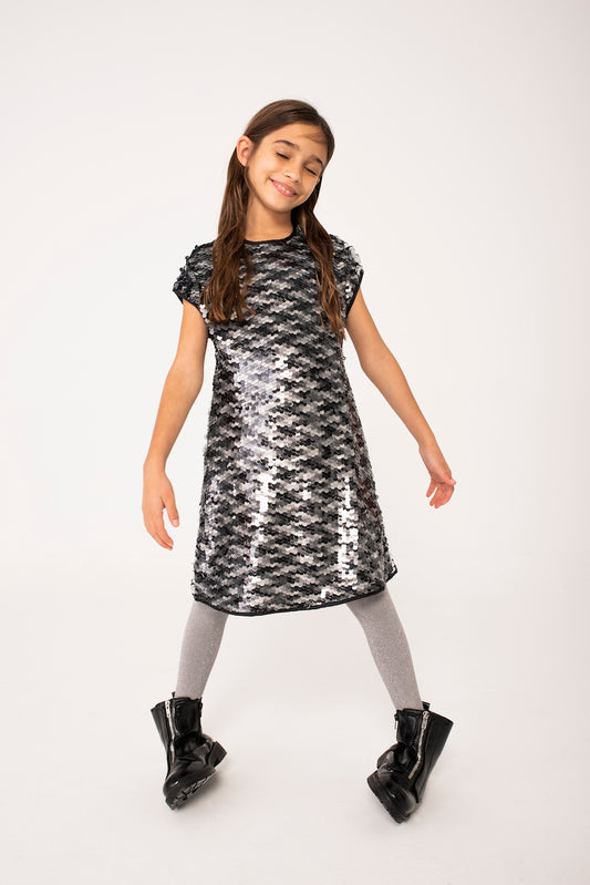 Vestido tul con lentejuelas plateado niña jr