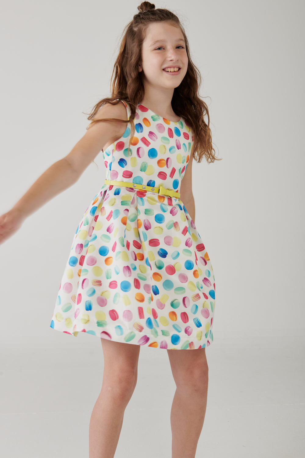 Vestido tejido fantasía estampado macarrones niña jr
