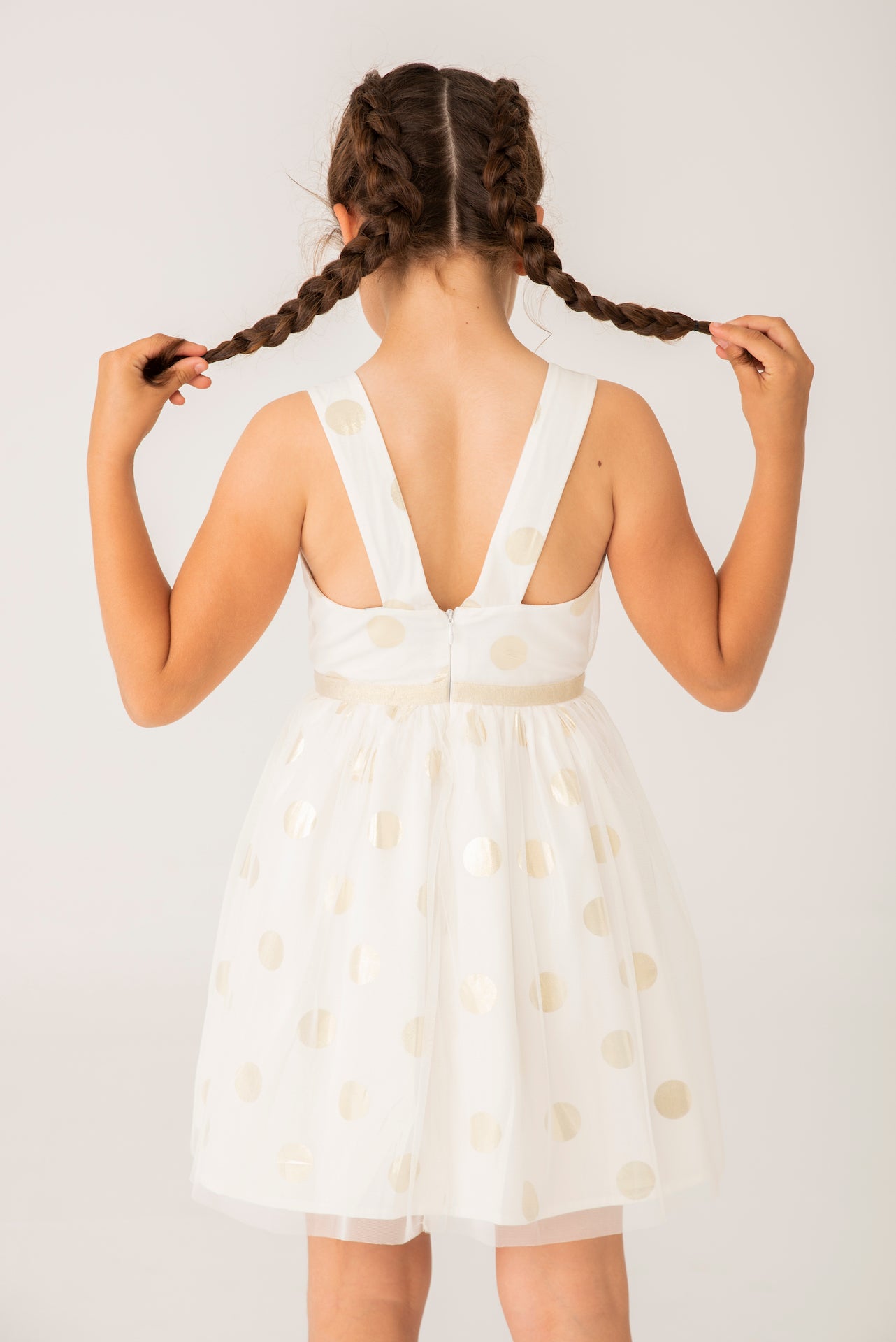 Vestido satén topos para mini y niña jr