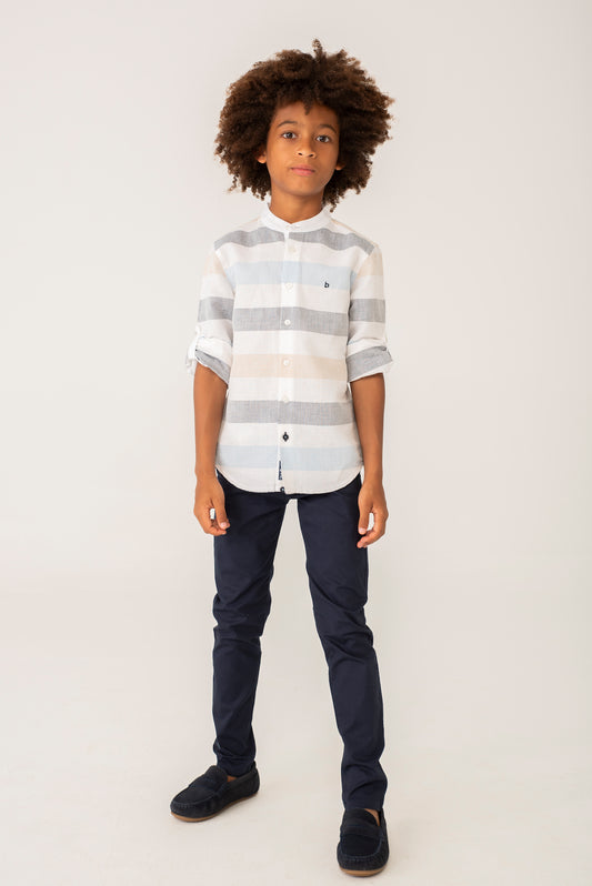 Camisa lino cuello mao manga larga niño jr