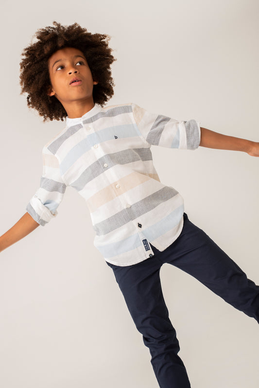 Camisa lino cuello mao manga larga niño jr