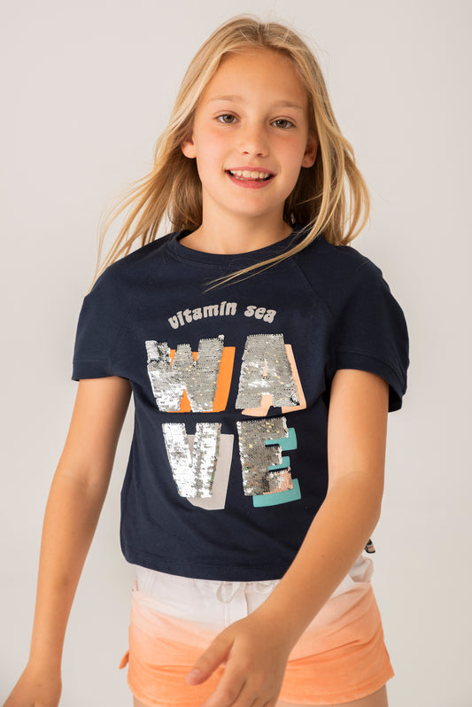 Camiseta azul marino WAVE niña jr