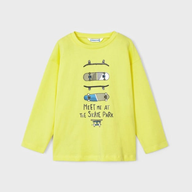 Playera amarilla de manga larga en algodón sostenible para mini niño ...