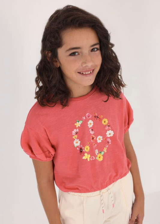 Playera manga corta abullonada de algodón sostenible para niña jr