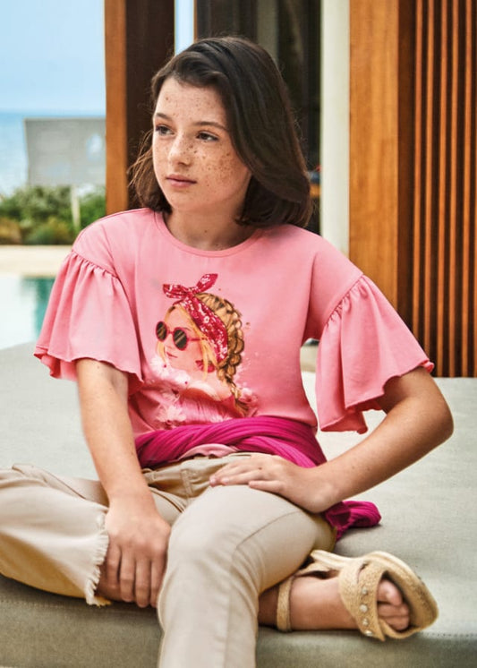 Blusa rosa manga corta con motivo estampado para niña jr