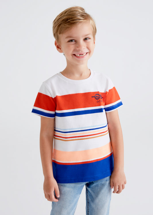 Playera manga corta rayas bloques mini niño