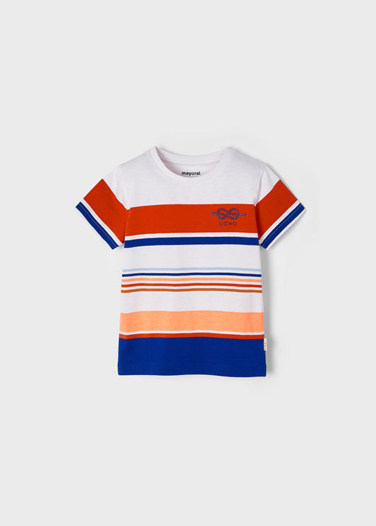 Playera manga corta rayas bloques mini niño