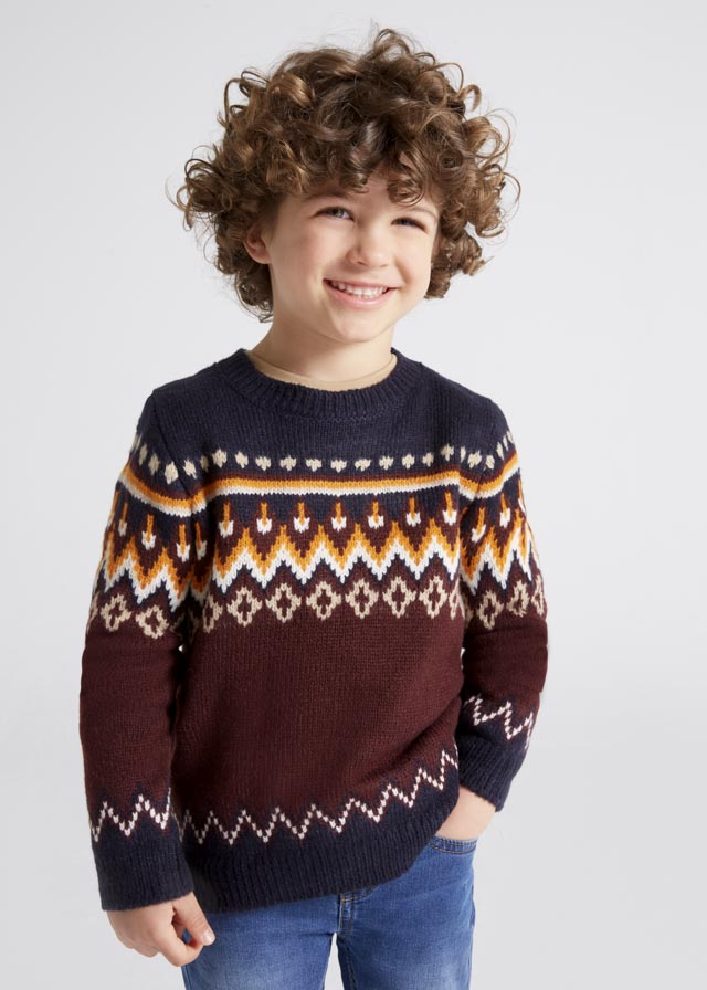 Suéter con jacquard color ciruela mini niño