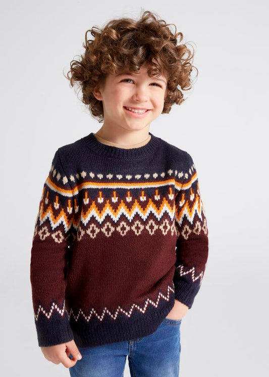 Suéter con jacquard color ciruela mini niño